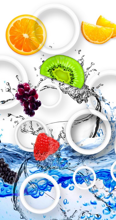 Фрукты в брызгах воды