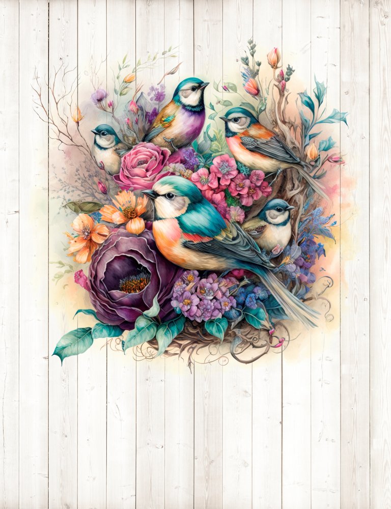 Птицы и цветы в винтажном стиле 2