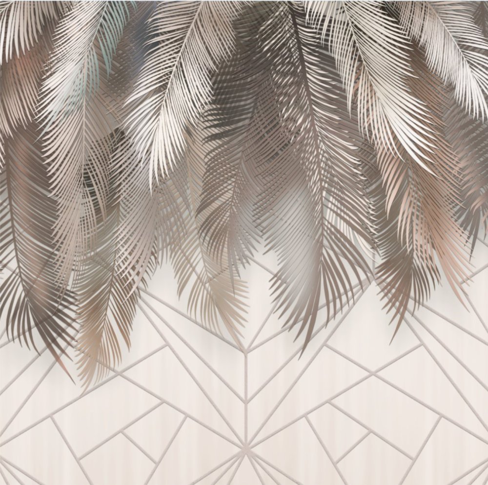 Тропические листья с геометрией на бежевом фоне 2