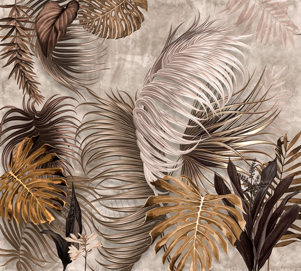 Тропические листья в бежево-коричневых оттенках 1