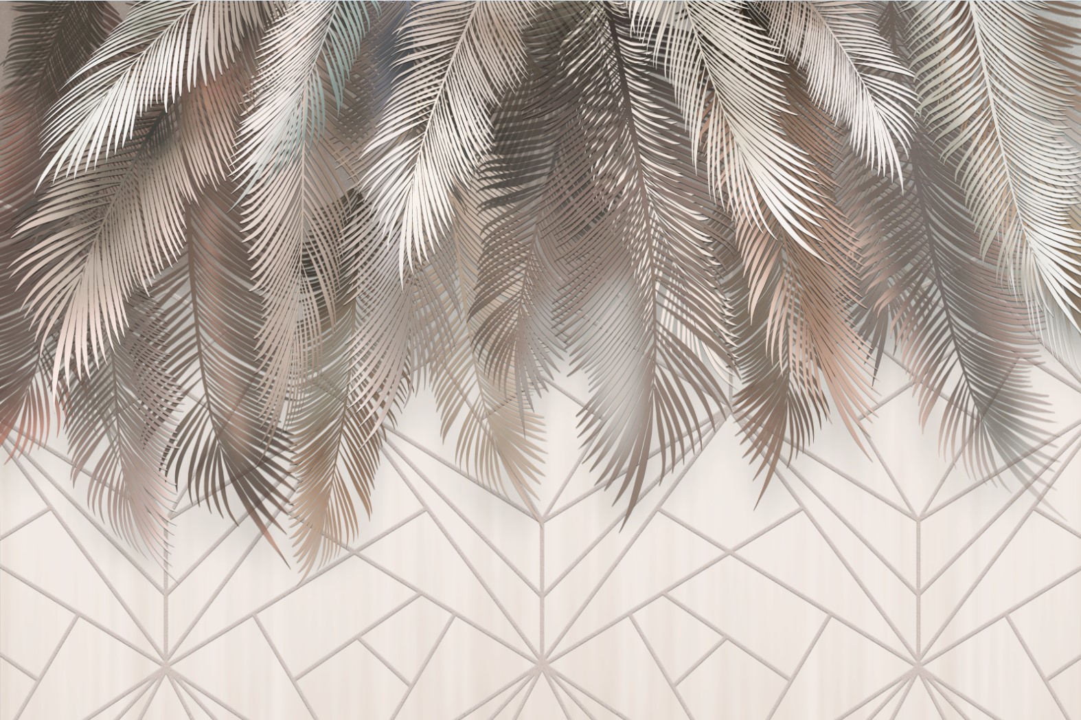 Тропические листья с геометрией на бежевом фоне 2