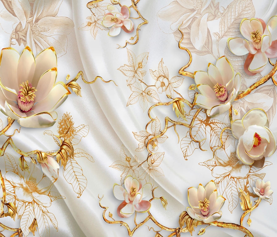 Цветы на фоне шелка 1