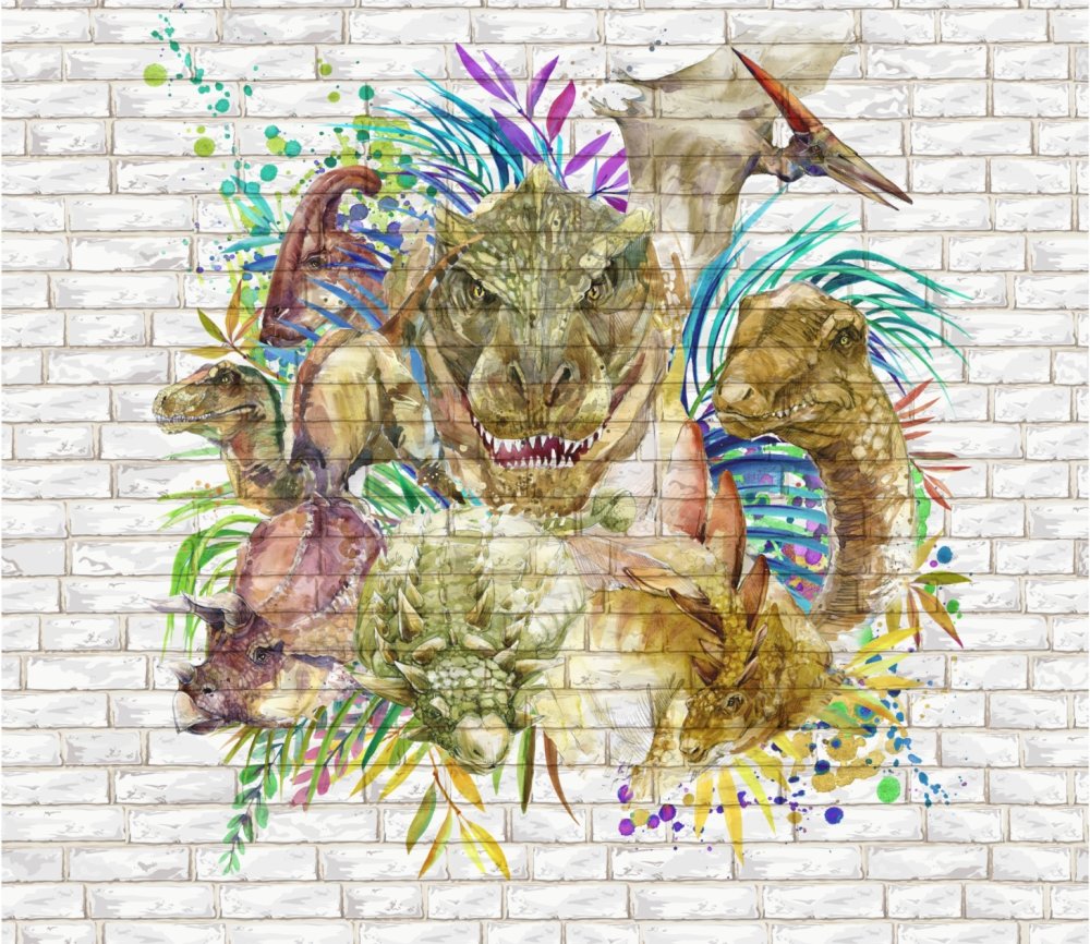 Динозавры на фоне кирпичной стены 1