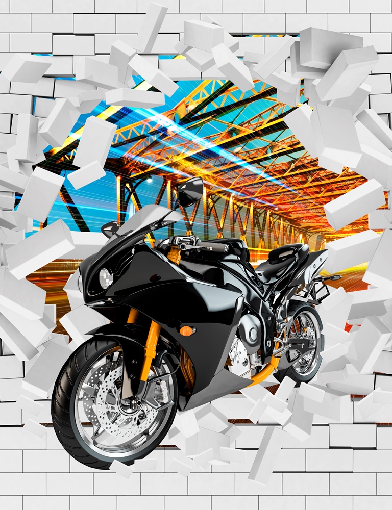 Мотоцикл на фоне кирпичной стены