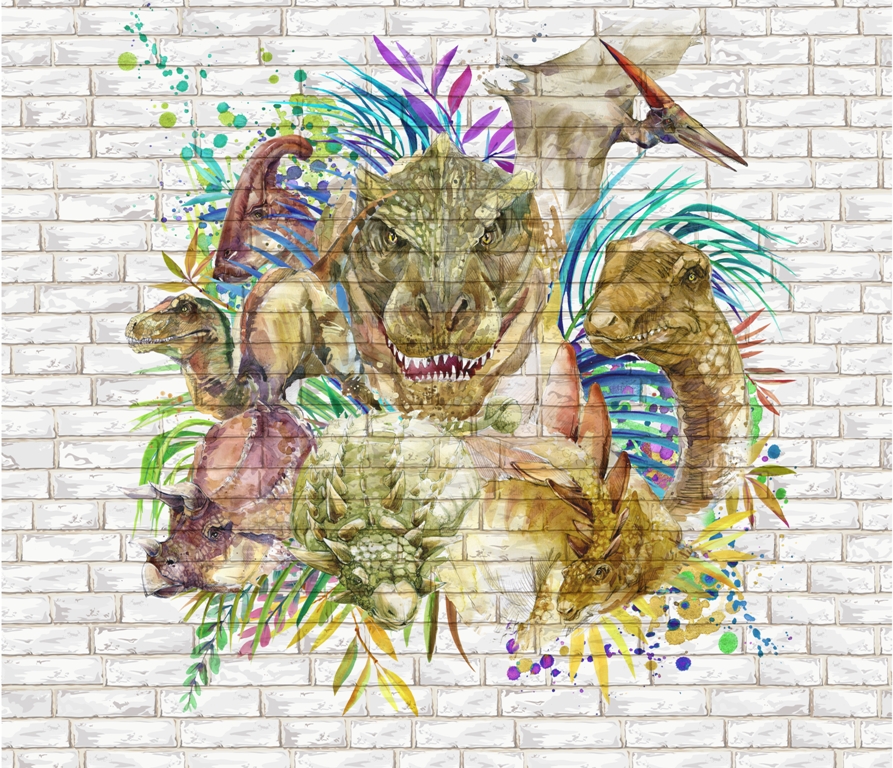 Динозавры на фоне кирпичной стены 2