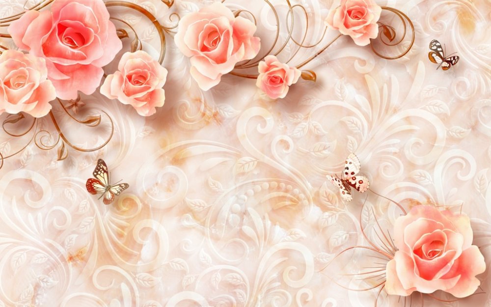 Бабочки и розы