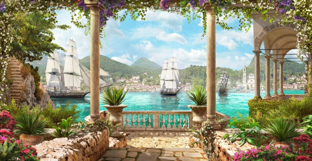 Вид на море с колоннами