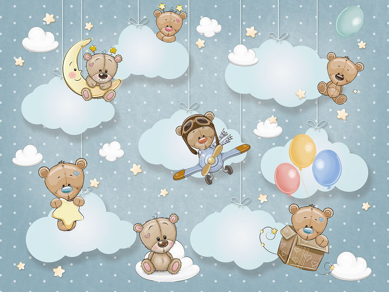 Мишки в облаках на голубом фоне 1