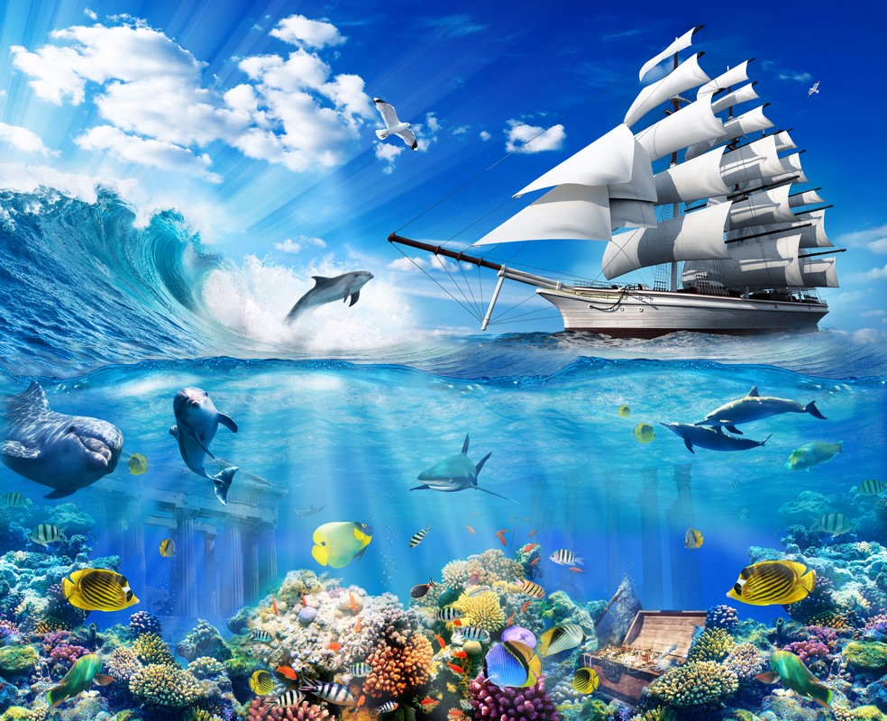 Подводный мир с парусником 3