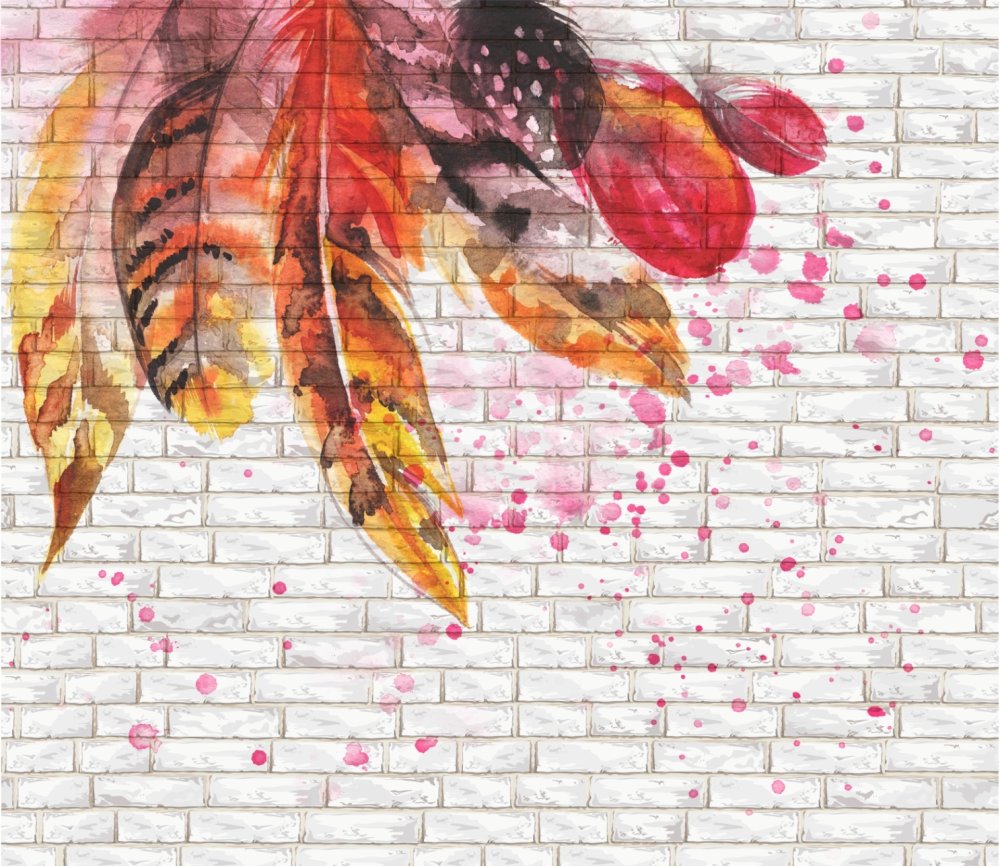 Перья на кирпичном фоне