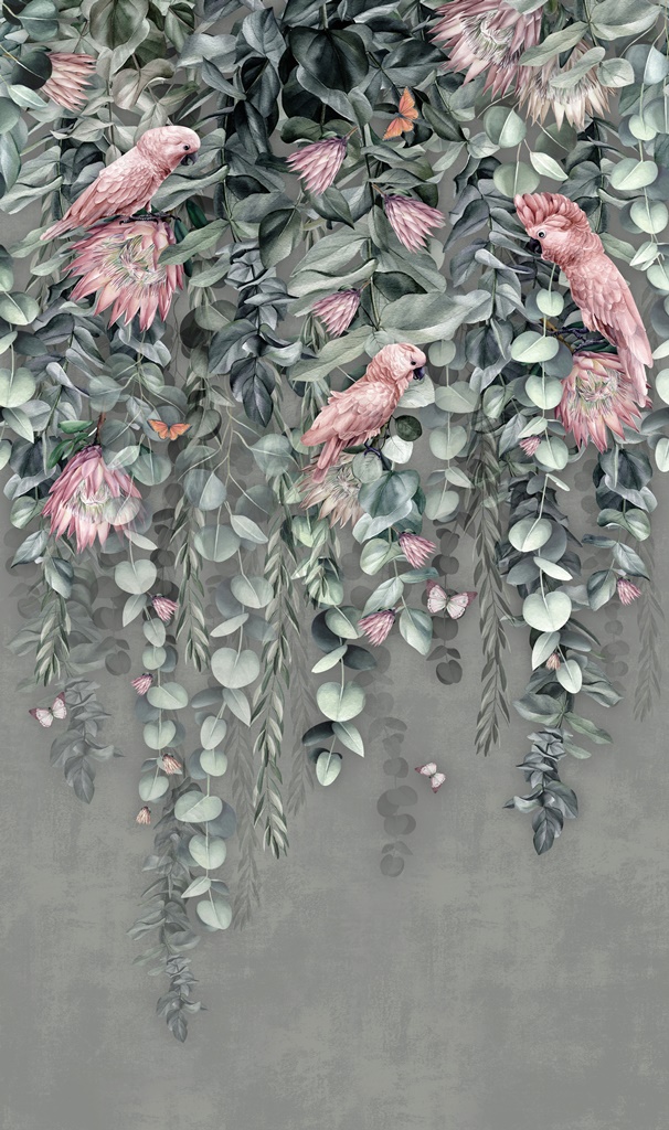 Тропические листья с попугаями и птицами 2