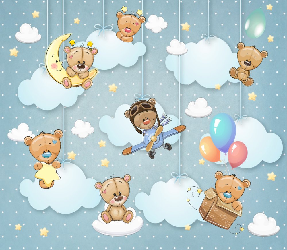 Мишки в облаках на голубом фоне 1