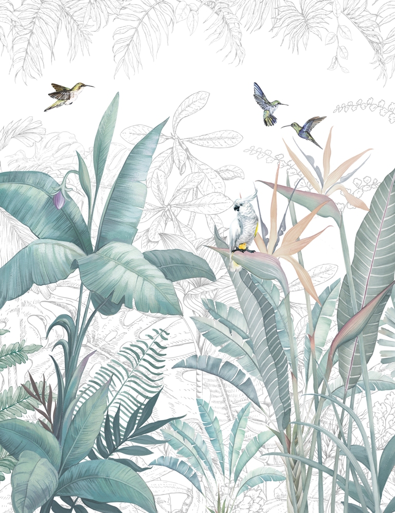 Тропические листья с птицами 3