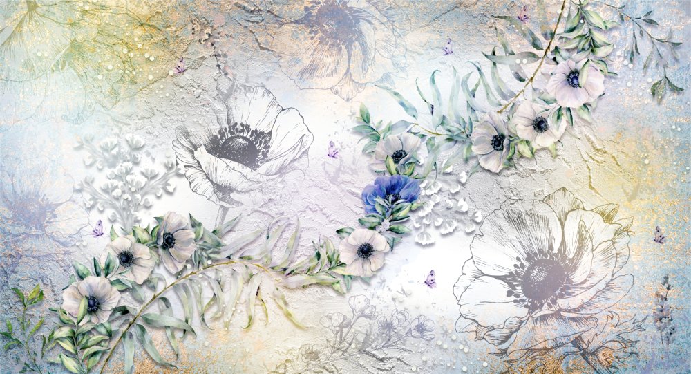 Акварельные маки на бетонной стене