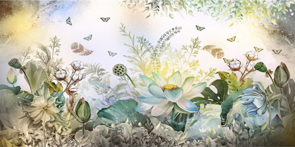 Акварельные цветы с бабочками 1