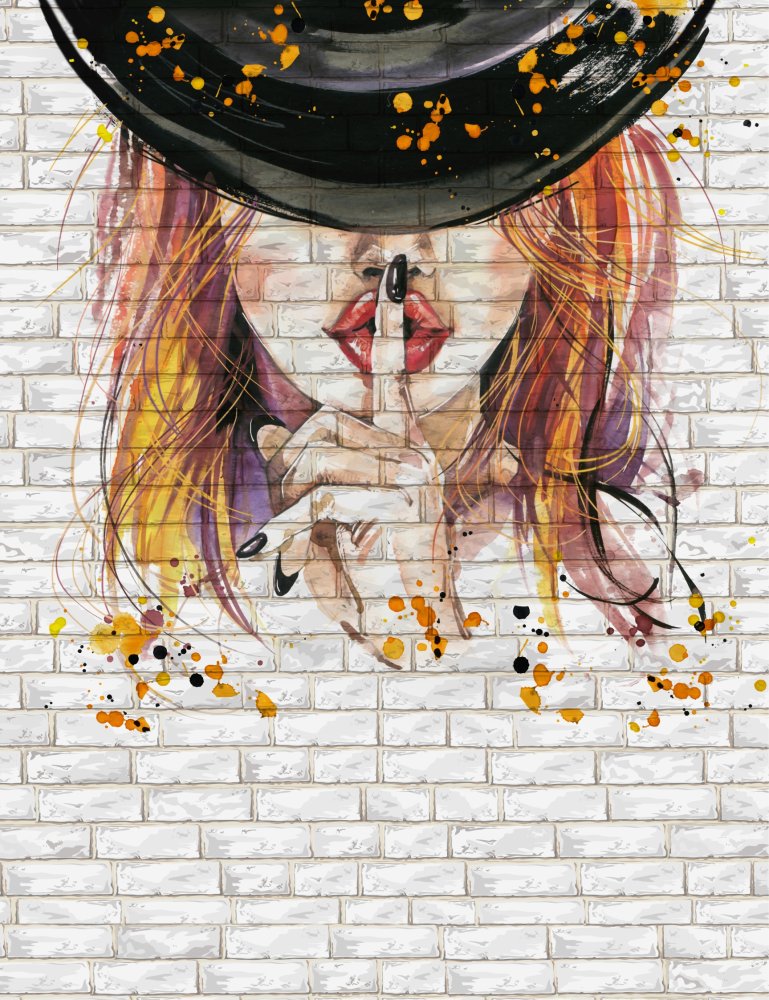 Девушка в шляпе на фоне кирпичной стены 2