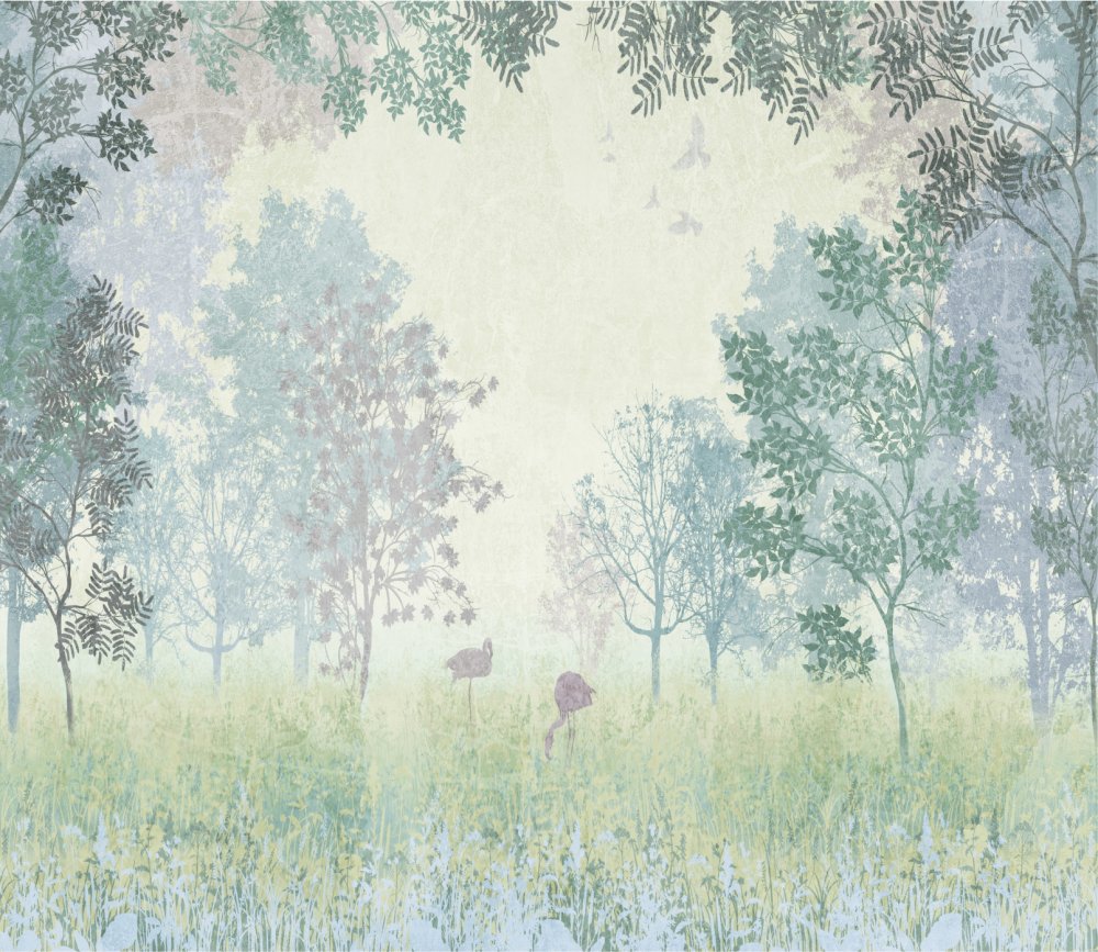 Сказочный лес с фламинго