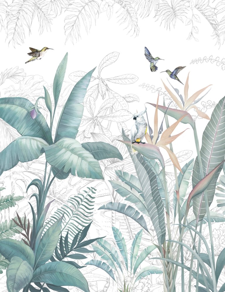 Тропические листья с птицами 5