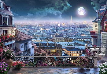 Вид с балкона на ночной Париж 1