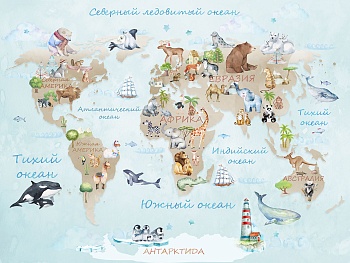 Акварельная карта мира на голубом фоне 2