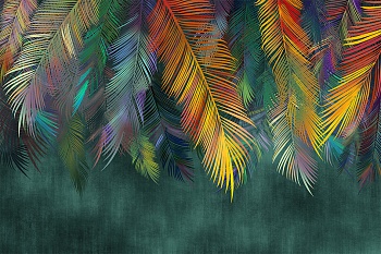 Разноцветные пальмовые листья на изумрудном фоне 2