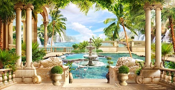 Живописный пейзаж с колоннами и видом на море