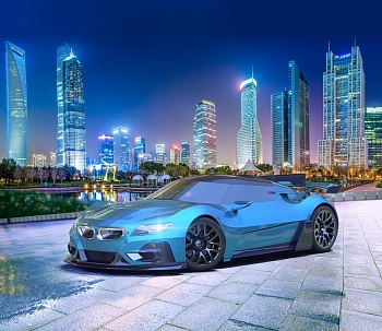 Спортивный автомобиль на фоне ночного города 1