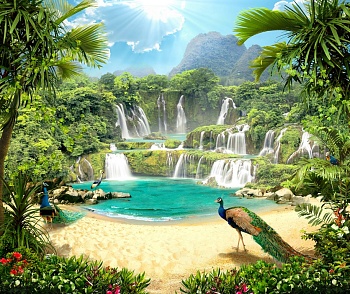 Водопад с павлинами 1