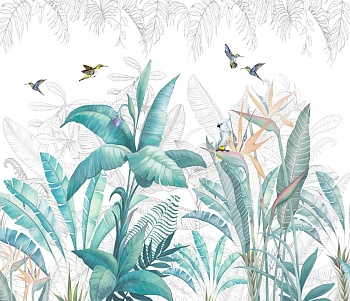 Тропические листья с птицами 6