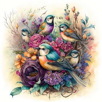 Птицы и цветы в винтажном стиле 1