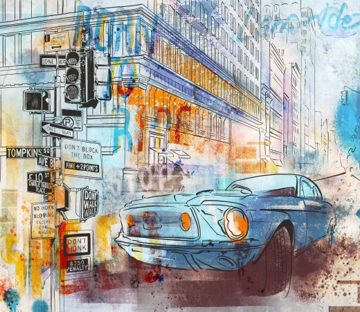 Машина на фоне города