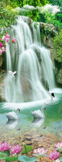 Водопад с лебедями