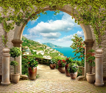 Арка с видом на море и город